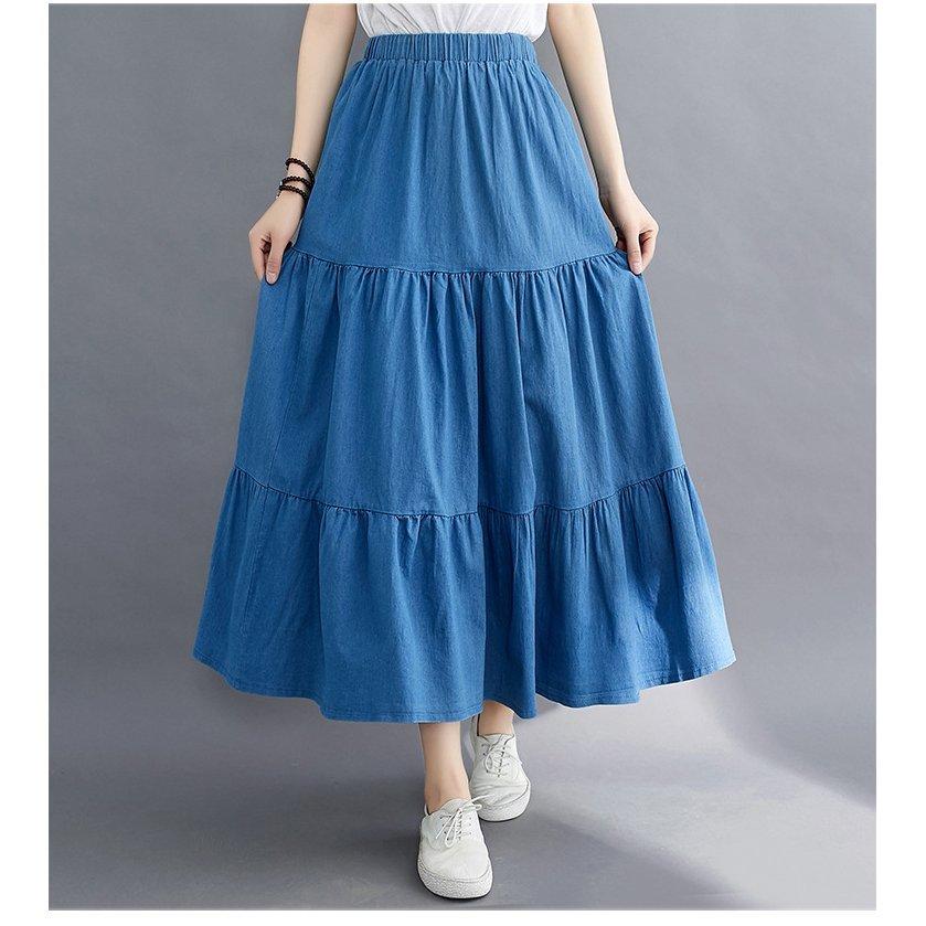 ロングスカート トレンドデザイン ソフトデニム ティアードスカート マキシ丈 インスタグラマー 人気 人気no 1 本体 冬 売れ筋 夏 春 秋