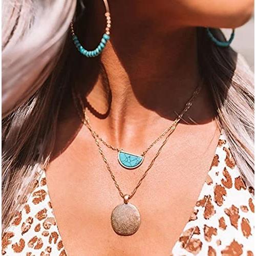 人気ショップ Chain Necklace Layered Boho Larancie Coins Fashi Necklace Pendant Turquoise ネックレス ペンダント Adenuniversity Ec