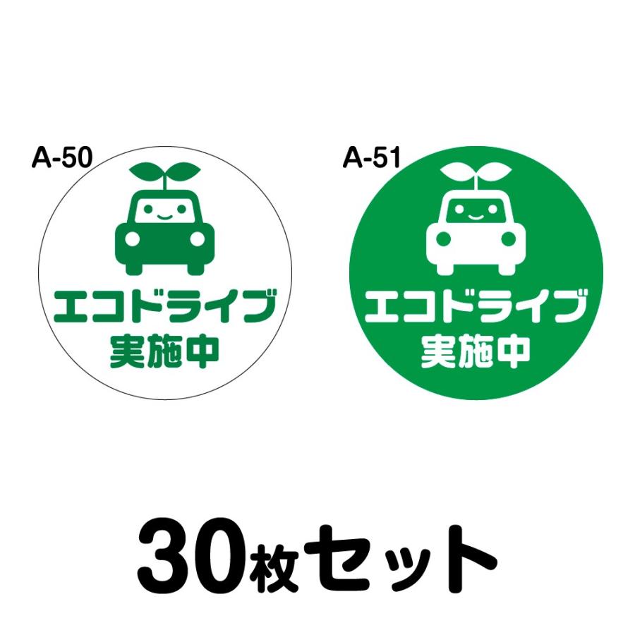 エコドライブステッカー 普通車用・30枚セット 210mmΦ・丸型 A-50／A-51 低燃費 シール あおり運転 事故防止 追突防止 丸形 まる型 幅21cm
