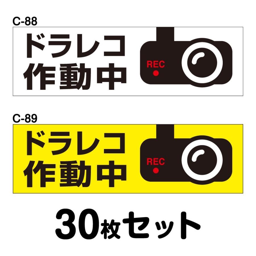 ドライブレコーダーステッカー 普通車用・30枚セット W250mm×H75mm C-88／C-89 ドラレコ ドライブレコード搭載 録画中 車