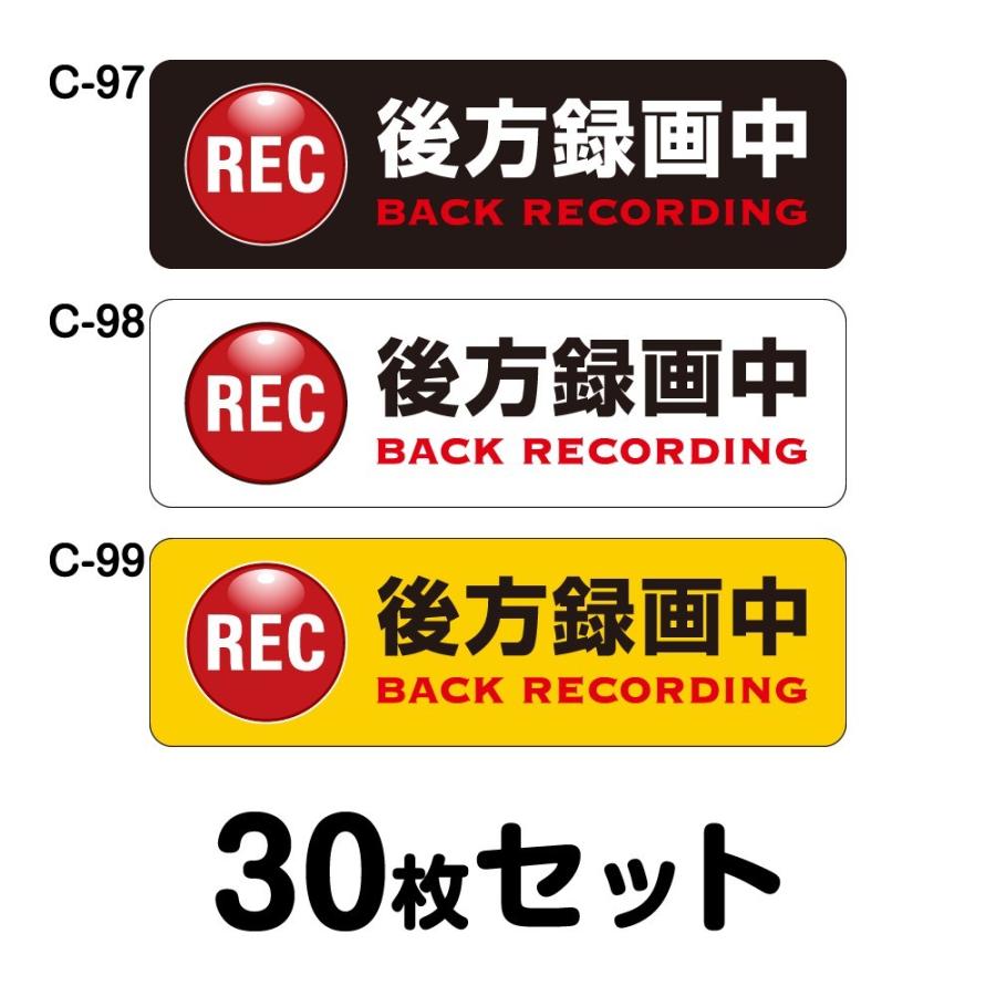 ドライブレコーダーステッカー 普通車用・30枚セット W250mm×H75mm C-97／C-98／C-99 ドラレコ ドライブレコード搭載 録画中 車