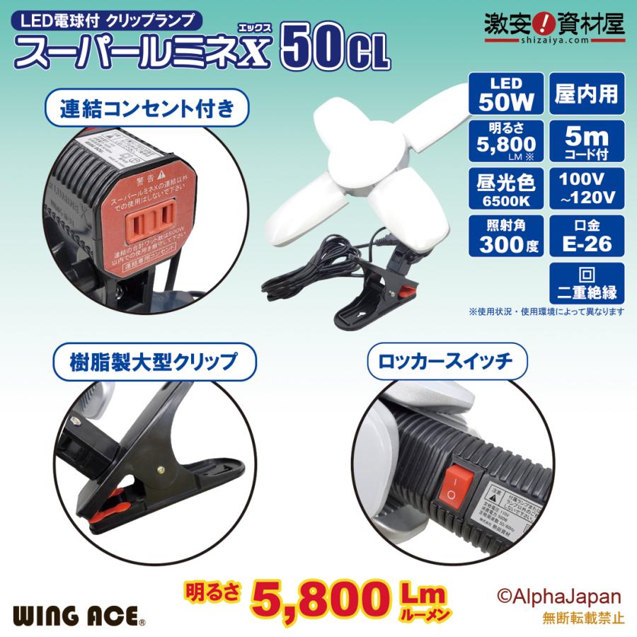 50W LED電球付屋内用クリップランプ スーパールミネX50CL SLX-50CL｜shizaiyacom｜03