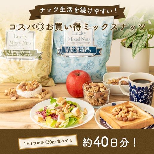 おつまみ 2個選べる ミックスナッツ 4種入り 600g×2 選べる無塩・有塩 送料無料 非常食  爆買 | 美味しさは元気の源 自然の館 | 01