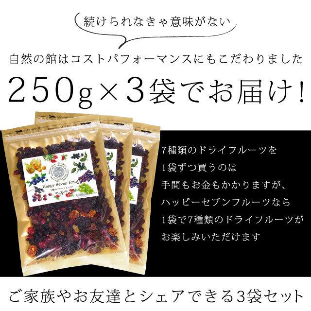 おつまみ ミックスフルーツ ドライフルーツ ハッピーセブンフルーツ 750g(250g×3) 送料無料 クランベリー レーズン ワイルドブルーベリー 非常食 happy7｜shizennoyakata｜15