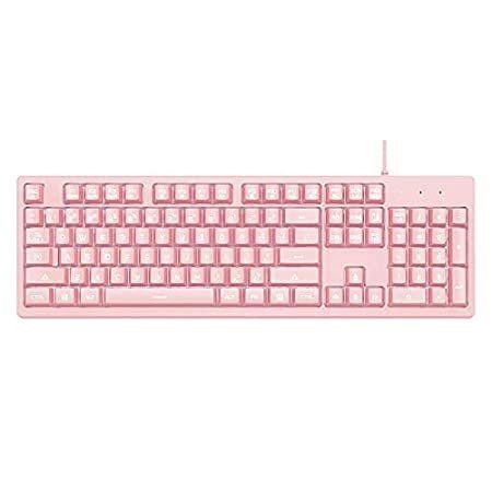 Ajazz DKS100 有線USB フルサイズキーボード 可愛いキーボード 104キー 3レベルの白いバックライト 英語配列 キーボード (ピンク)　並行輸入品