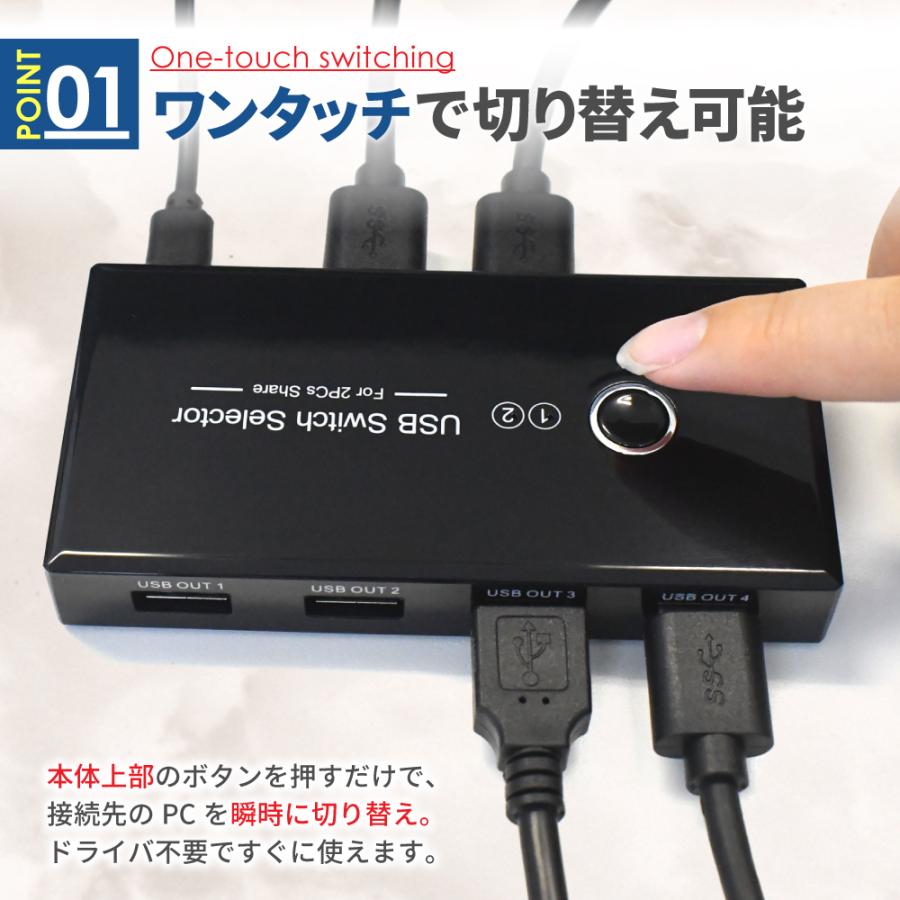 シズカウィル（shizukawill） 2in4 USB切替器 USB3.0 高速転送 PC2台用