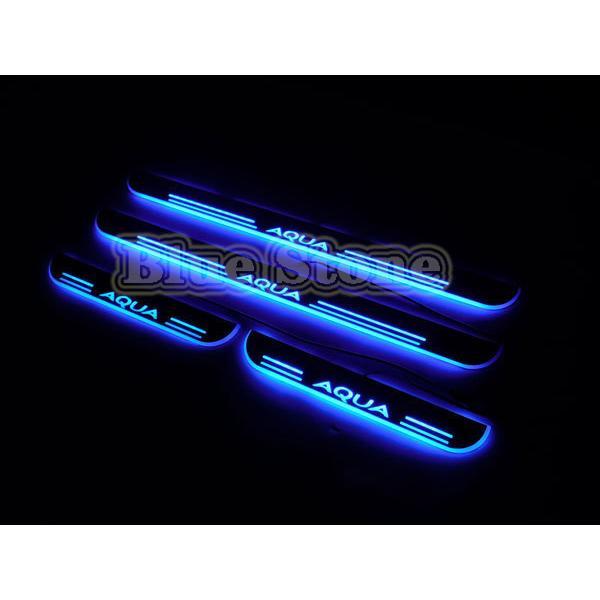 アクア AQUA LED スカッフプレート 青 流れる シーケンシャル ４点セット １台分 新デザイン 電装関係 自動車 内装 ブルー DIY｜shizukustore｜02