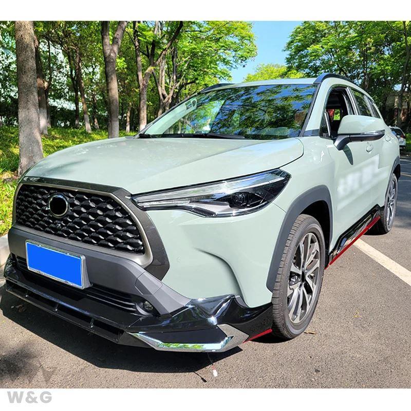 トヨタカローラクロス2020-2022 GRスタイルカーフロントバンパーリップスポイラーボディキット光沢黒カーボンルック カスタムパーツ アクセサリ