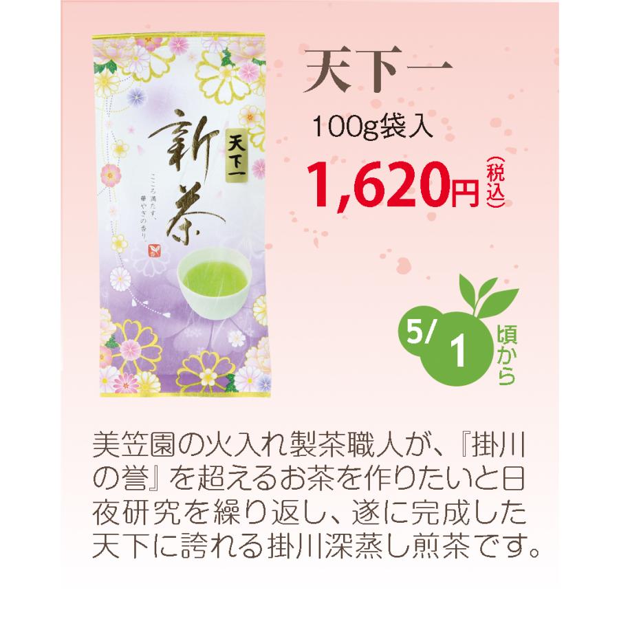 美笠園 新茶 静岡茶 深蒸し掛川茶 天下一 100g 発送は2026年5月1日
