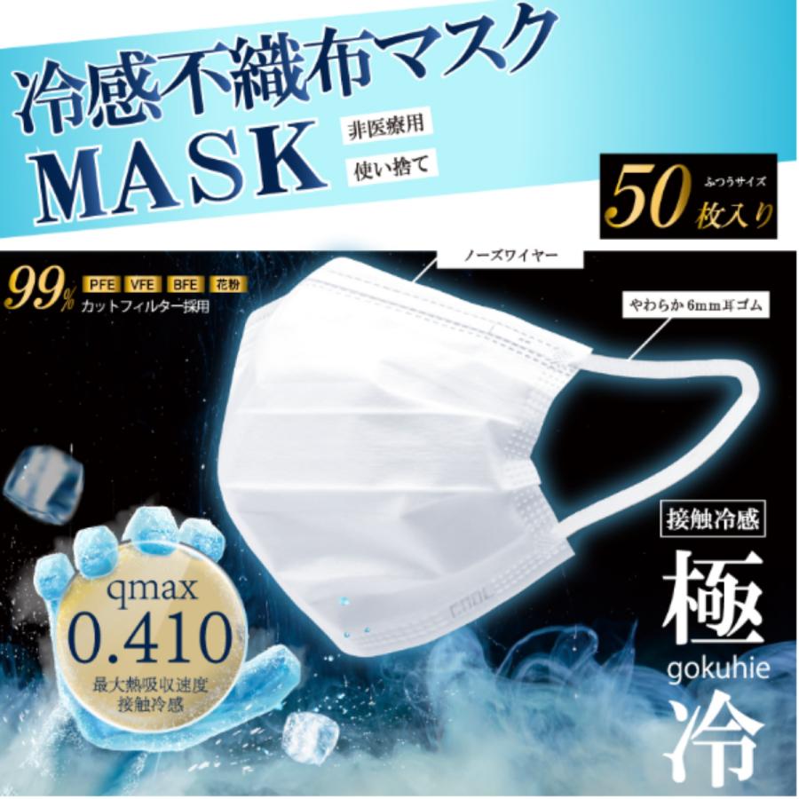 ヒロ・コーポレーション 冷感マスク 不織布 50枚 極冷マスク プリーツ