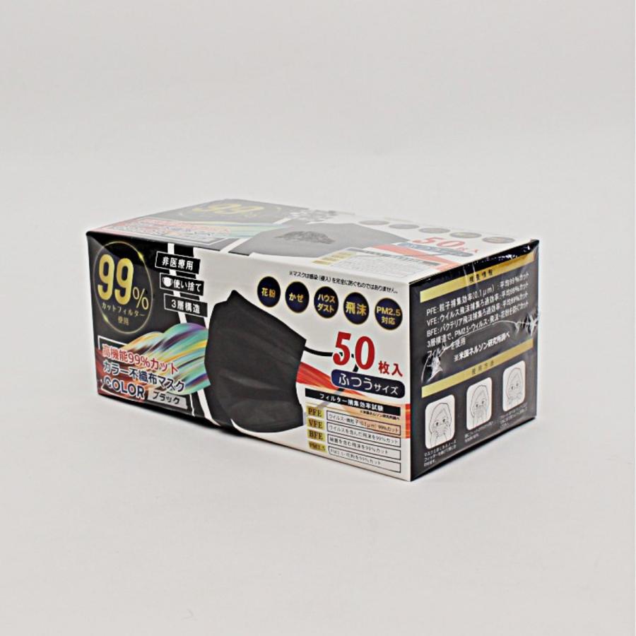 ヒロ・コーポレーション 黒マスク 不織布 50枚 ブラック カラー 6箱
