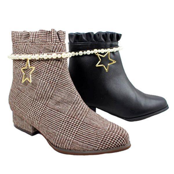 ラブリースマイル キッズ ショート ブーツ 子供 パール スター 星 チャーム 太ヒール ローヒール ジュニア ゴシック パンク ロック Ls0514 Sale 74 Off