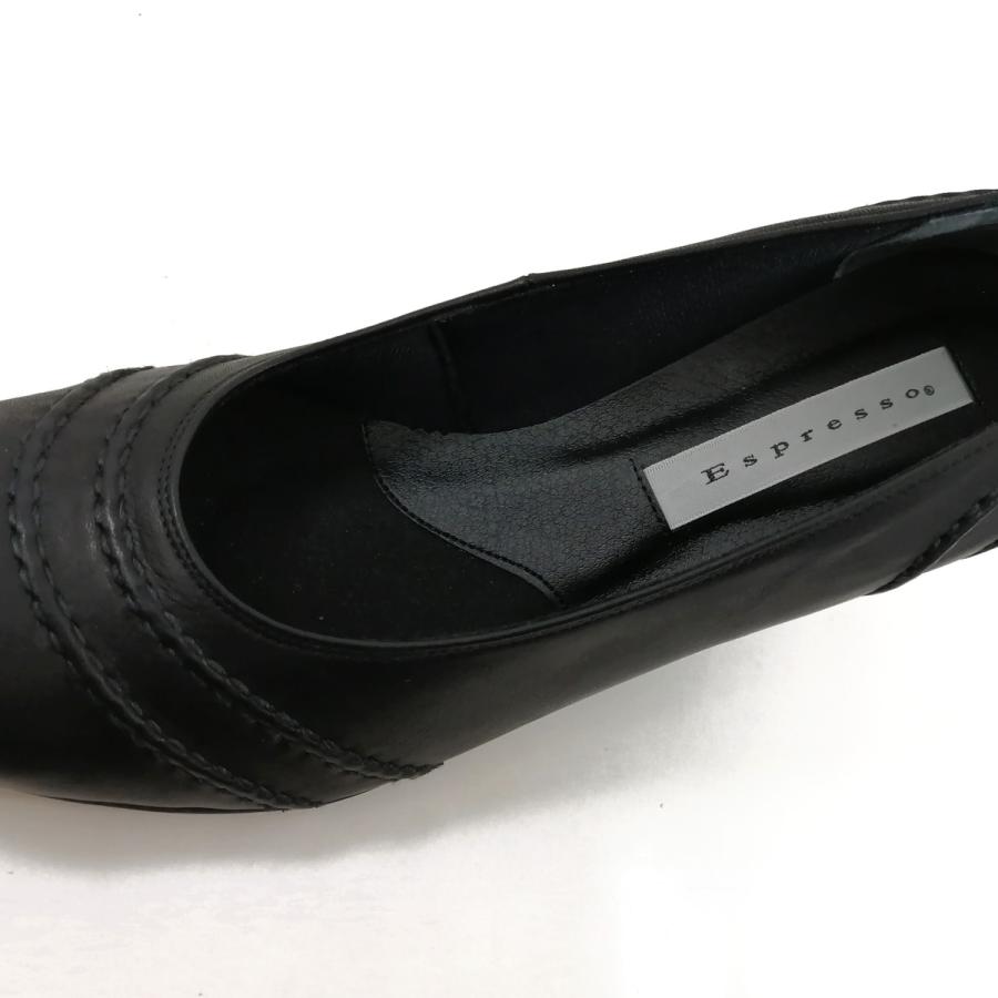 エスプレッソ パンプス 革 黒 幅広 日本製 結婚式 葬式 フォーマル