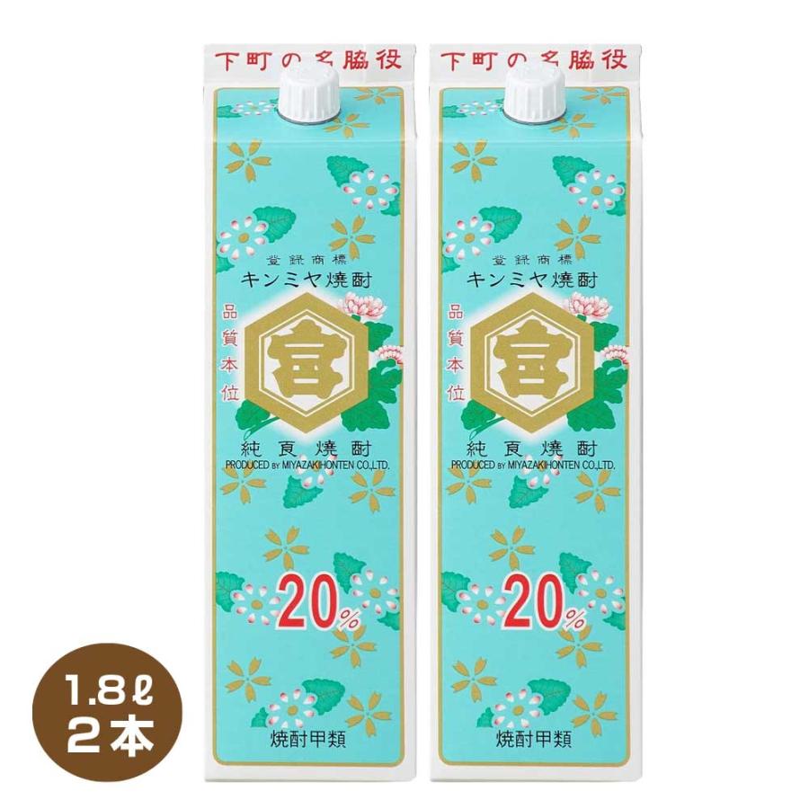 送料無料 2本 キンミヤ焼酎 亀甲宮焼酎 20% 1800ml 1.8Lパック 宮崎