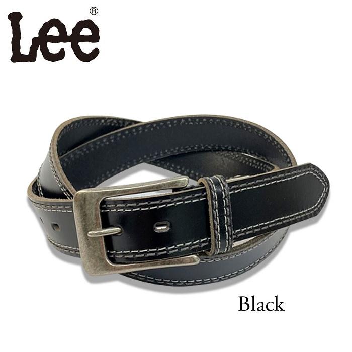 ベルト Lee 35mm幅 ダブルステッチ 牛革 本革 プレーンベルト バックル