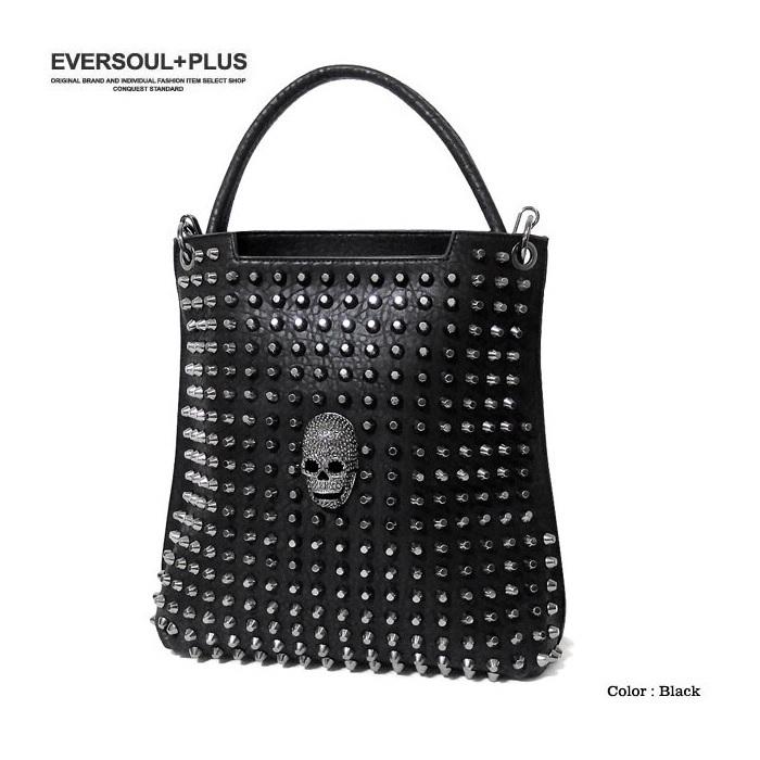 ハンドバッグ EVERSOULPLUS スカル スタッズ メタル ショルダー レザー 2WAY 鞄 カジュアル メンズ 男性用 送料無料
