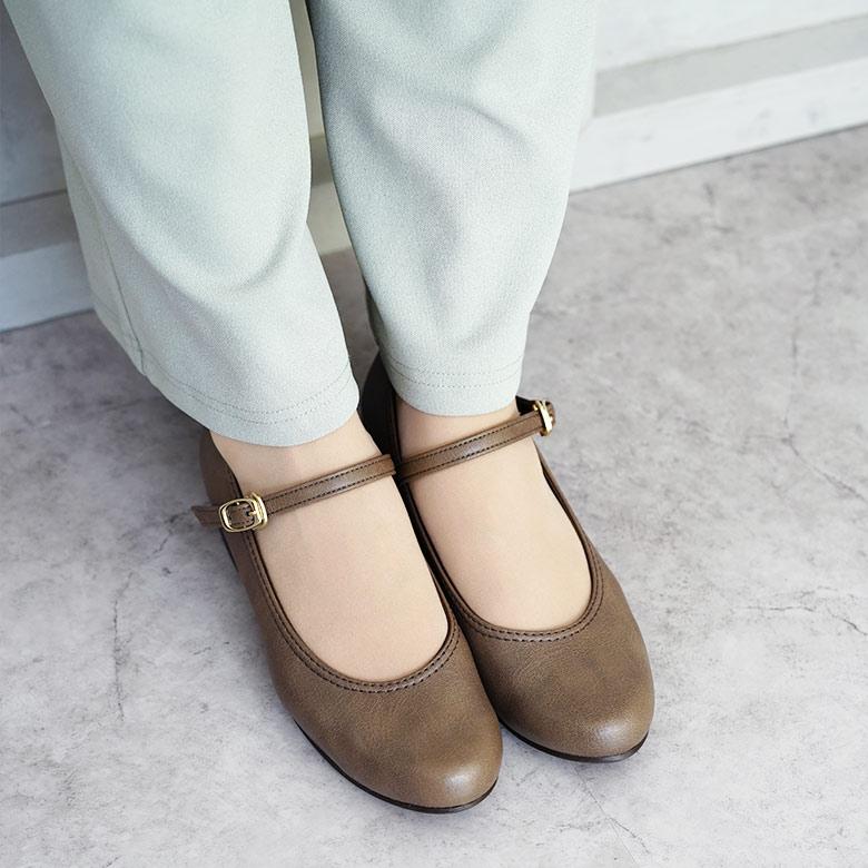 送料無料 】 日本製 ストラップ 太ヒール ラウンド ローヒール 晴雨