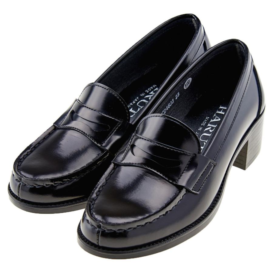 ハルタ HARUTA 4603 レディース ローファー ヒールアップ 太ヒール 4.5cm ゆったり 幅広 3E 学生靴 通学 日本製 正規品 黒  ブラック 靴のシューマート - 通販 - PayPayモール