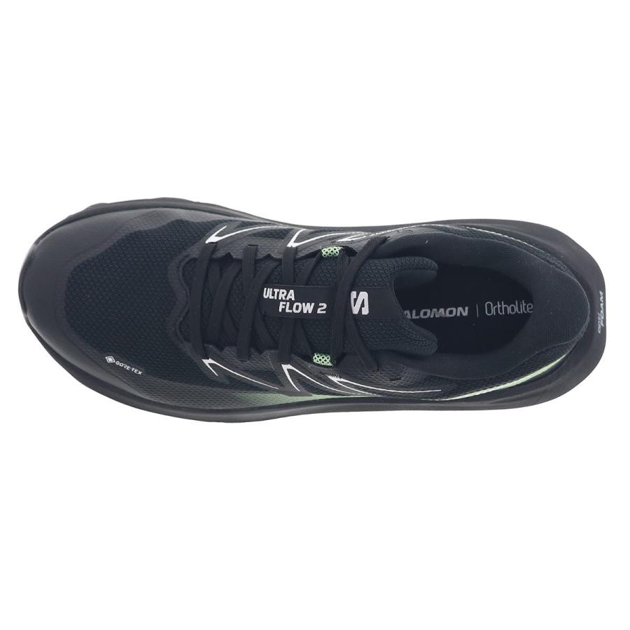 サロモン メンズ スニーカー 男性用 トレイル ランニングシューズ アウトドア SALOMON ULTRA FLOW 2 GORE-TEX 防水 479814 27 V0 ブラック/グリーンの画像