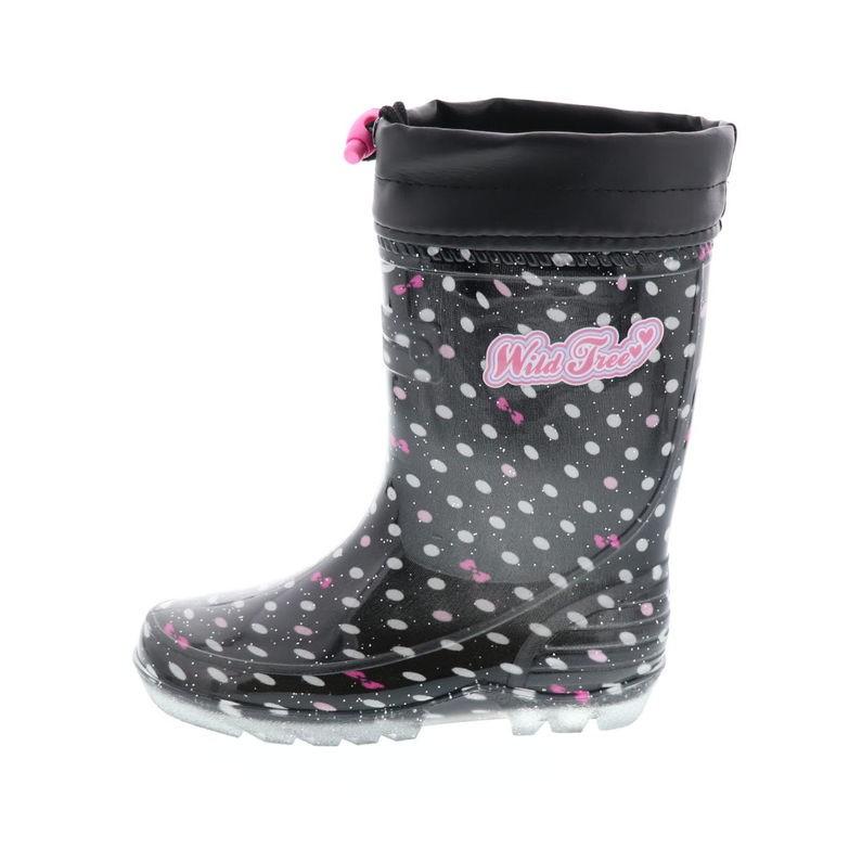 Wild Tree ワイルドツリー キッズレインブーツ ジュニアレインブーツ 女の子 長靴 ネームタグ付き カップインソール ドット 水玉 ラメ ブラック 黒 靴のシューマート 通販 Paypayモール