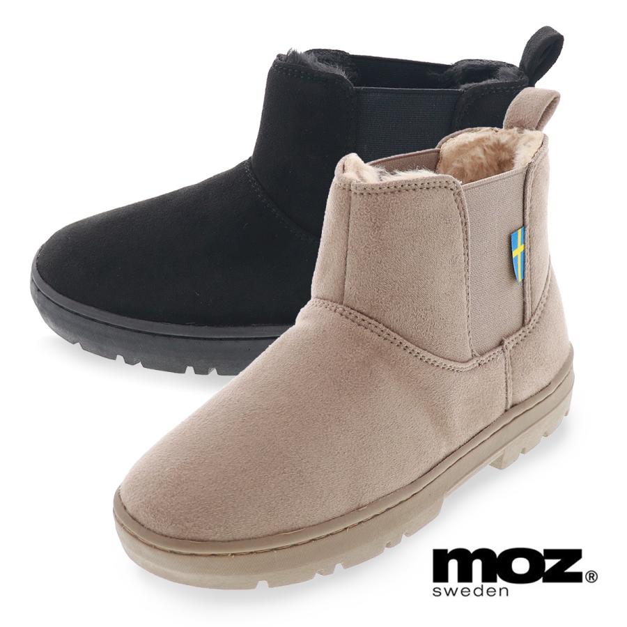 モズ 靴 Moz 1877 レディース カジュアル サイドゴア ショート ブーツ スエード調 あったか ブラック グレージュ 3円 ファー Ll4 防寒 S L M 在庫一掃