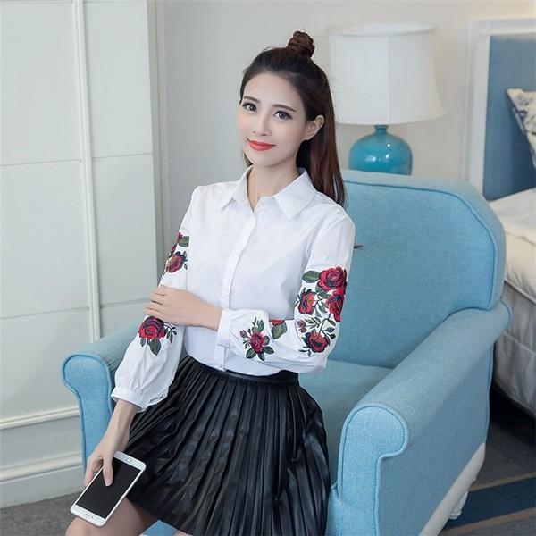 レディース トップス シャツ バラ 刺繍 ブラウス 刺繍ブラウス 花柄
