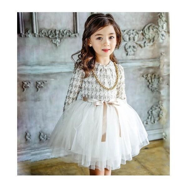 子供 服 キッズ 女の子 ワンピース セットアップ 長袖 リボン レース 