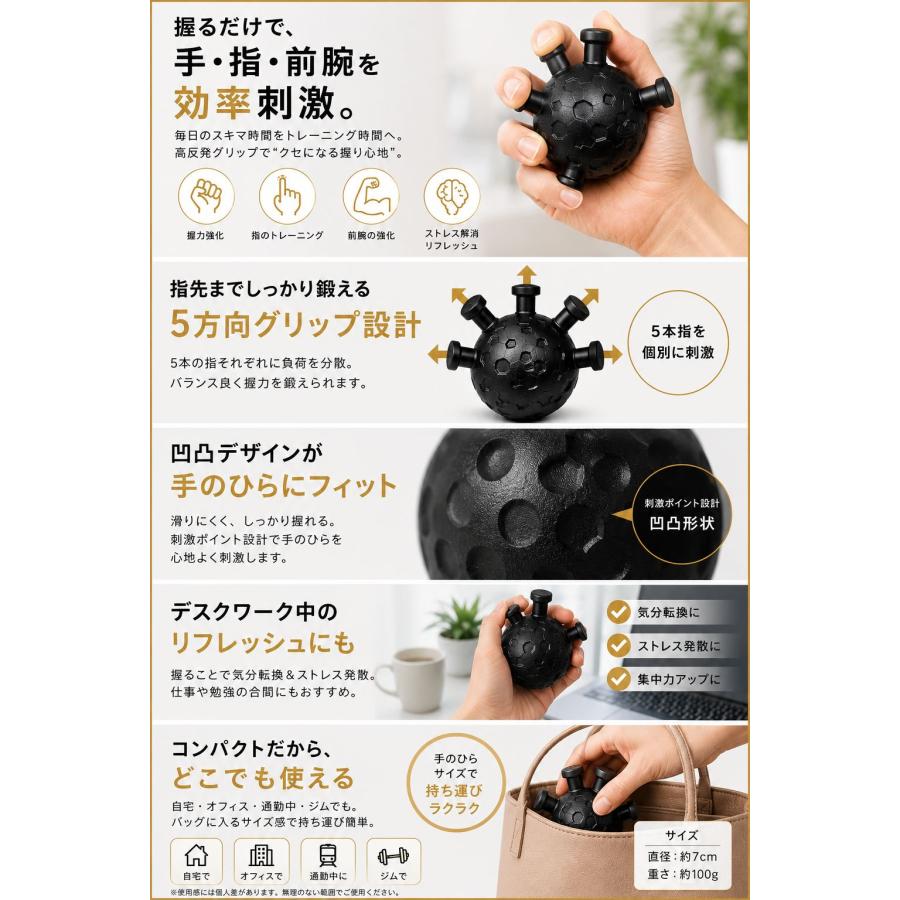 高反発ハンドグリップボール 握力トレーニング 指先 前腕 強化