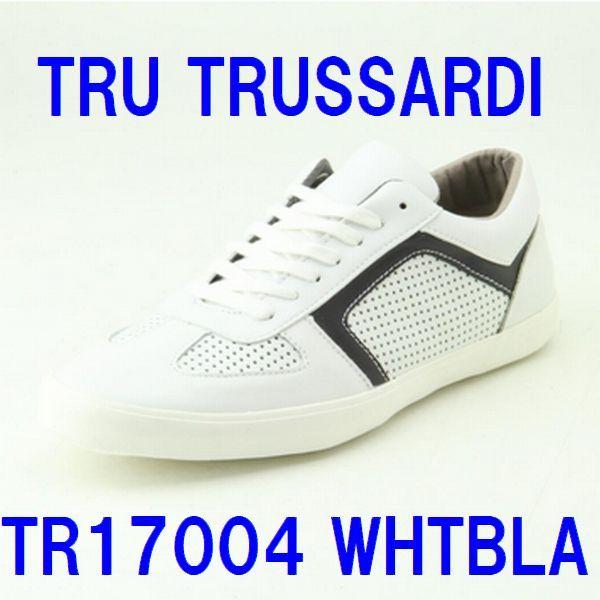 トラサルディ 靴　メンズ TRUSSARDI TR17004 ホワイトブラック　本革　メンズ　レザースニーカー｜shoes-maro