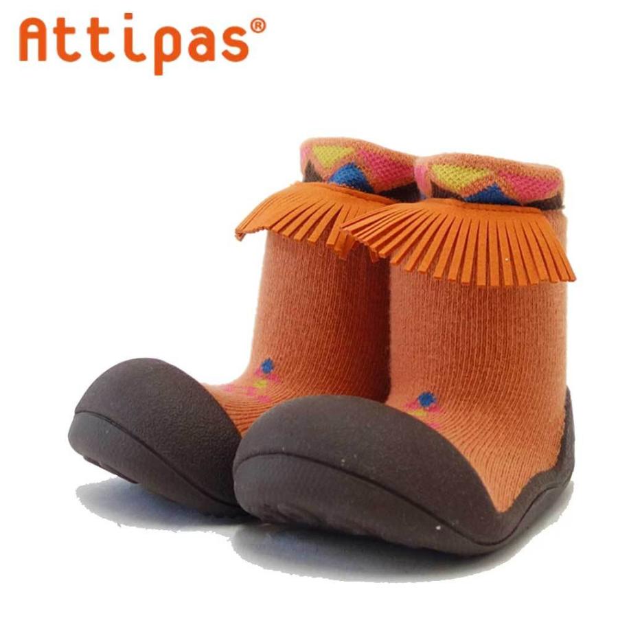 Attipas アティパス Ethnic（エスニック）ID オレンジ（ベビーシューズ）赤ちゃんのためのはじめてのソックスシューズ  :attipas-ida01og:靴のシナガワ - 通販 - Yahoo!ショッピング
