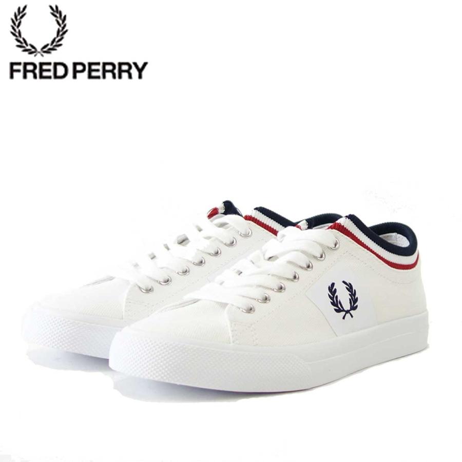 FRED PERRY フレッドペリー B7106（ユニセックス）Underspin Tipped Cuff Twill  カラー：ホワイト／ネイビー（100）｜shoes-sinagawa