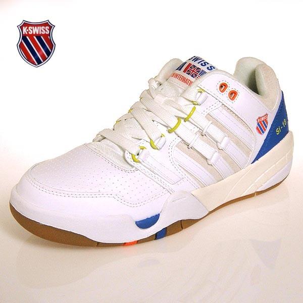 ケースイス メンズ レザー スニーカー Si-18 インターナショナルヘリテージ Kswiss International Heritage ホワイト／Dブルー/Vオレンジ 白 05823-103｜shoes-sneakerkawa