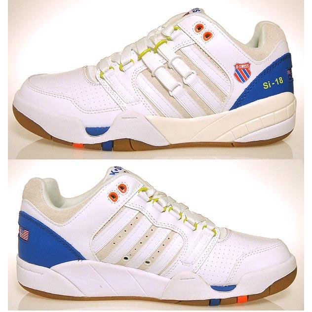 ケースイス メンズ レザー スニーカー Si-18 インターナショナルヘリテージ Kswiss International Heritage ホワイト／Dブルー/Vオレンジ 白 05823-103｜shoes-sneakerkawa｜02