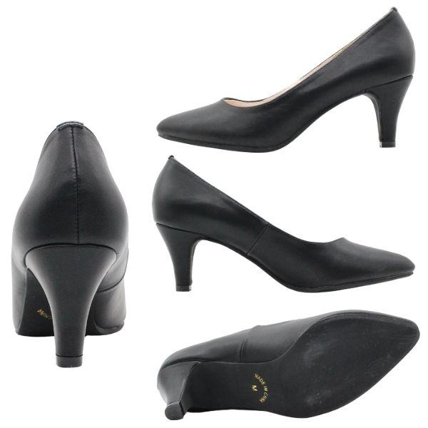 パンプス 痛くない 疲れない レディース 靴 7cmヒール Uカット ツヤ