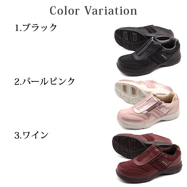 スリッポン レディース スニーカー 靴 ブラック 黒 幅広 4E EEEE 軽量 軽い ファスナー コンフォートウォーカー COMFORT WALKER CF0372｜shoesbase｜09