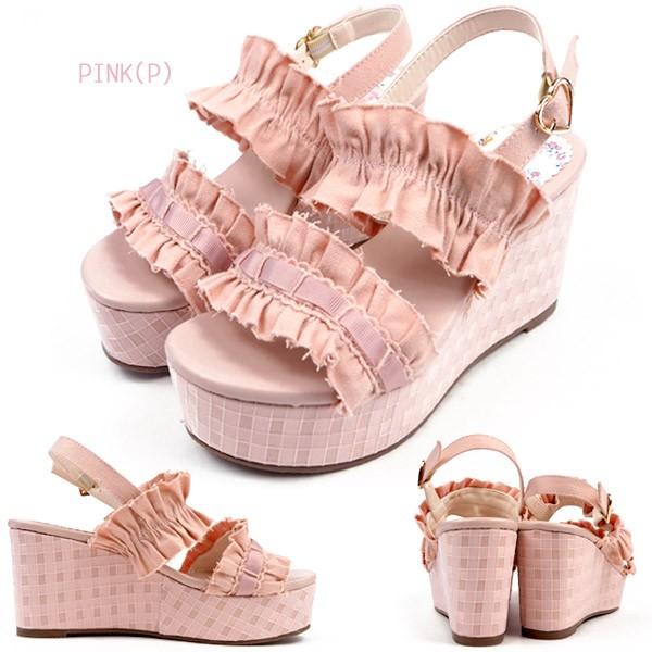 LIZ LISA バラ付きサンダル ウェッジソール 編み上げリボン ホワイト M フリルリボンサンダル ｜ LIZ LISA（リズリサ）公式通販