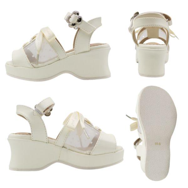 サンダル キッズ ジュニア 子供 靴 女の子 黒 ブラック 白