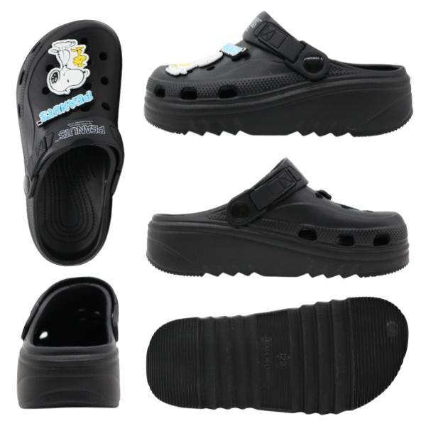 スヌスヌ PEANUTS スヌーピー サンダル レディース 靴 クロッグサンダル 黒