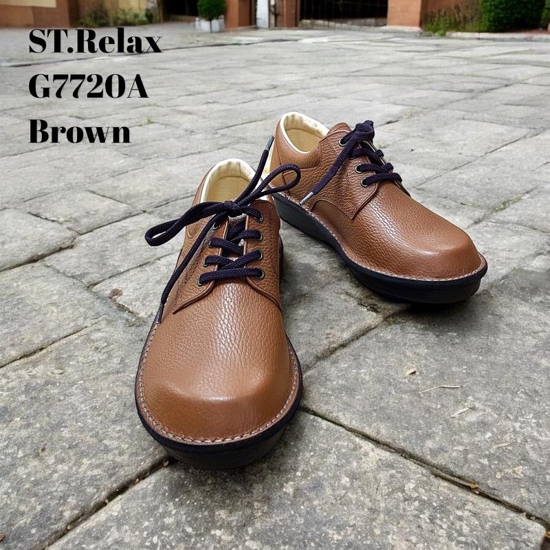 St.Relax コンフォートシューズプレーントウ／エンボスレザー／BLK／BR