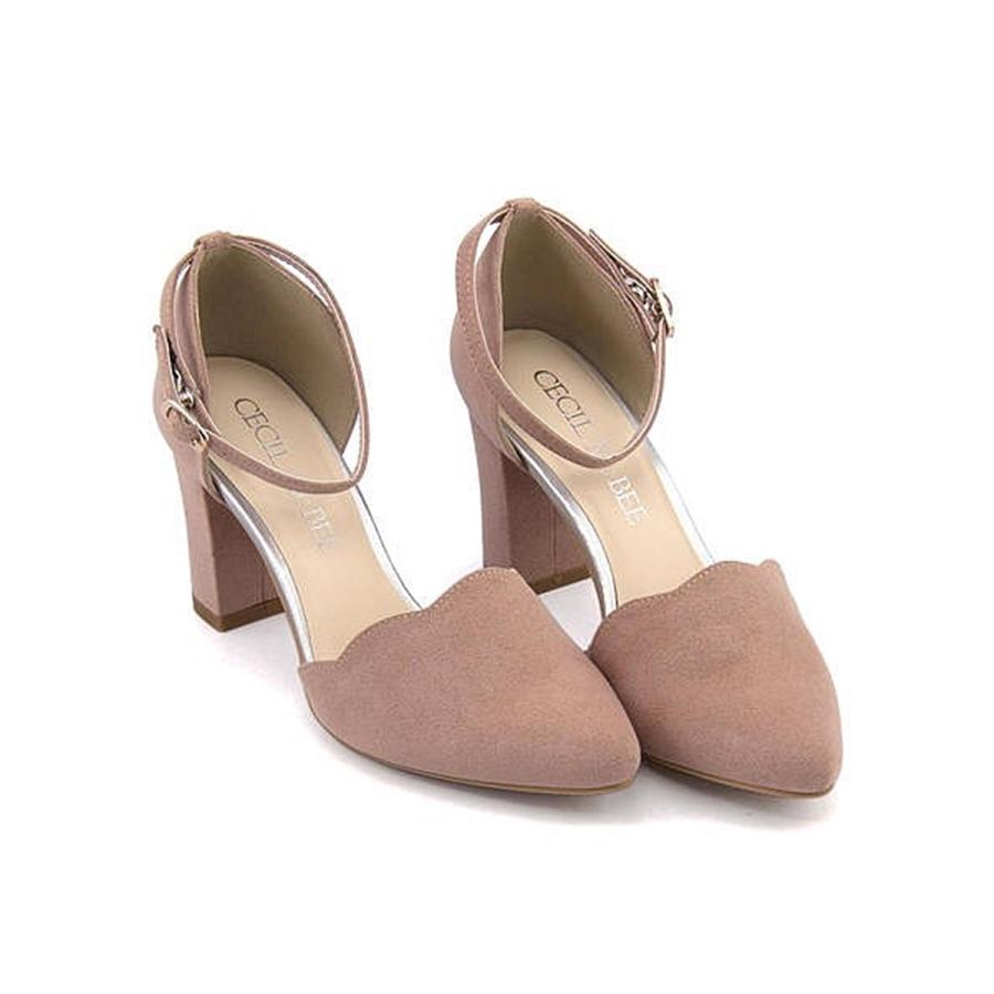 セシルマクビー パンプス 痛くない 太ヒール アンクルストラップ レディース フラワーカット 美脚 Cecil Mcbee 4105 ピンクスエード シューズダイレクト Yahoo 店 通販 Yahoo ショッピング