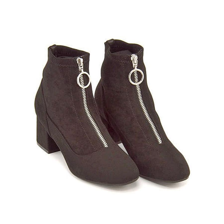 セシルマクビー ショートブーツ 太ヒール レディース ストレッチ フロントジップ 美脚 Cecil Mcbee 4818 ブラックスエード シューズダイレクト Yahoo 店 通販 Yahoo ショッピング