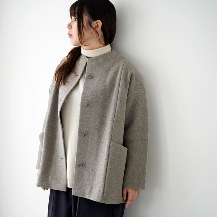 evam eva（エヴァムエヴァ） プレスウールショートコート press wool