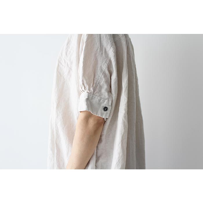 Honnete オネット リネンワンピース ゆったり ナチュラル 生成り 麻 F Honnete（オネット） H/SLV NO COLLAR OP ハーフスリーブ ノーカラー
