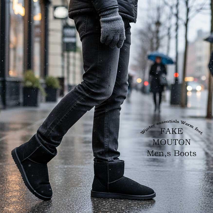ブーツ メンズ ムートンブーツ ショートブーツ 防寒 厚底 軽量 軽い 黒