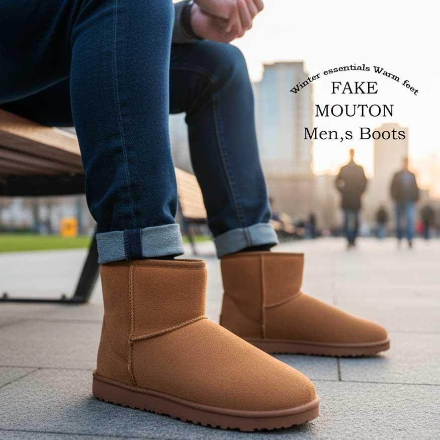 ブーツ メンズ ムートンブーツ ショートブーツ 防寒 厚底 軽量 軽い 黒