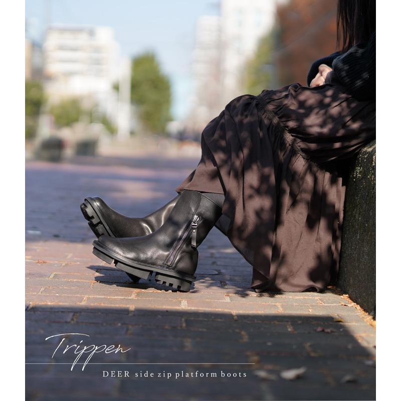 トリッペン サイドジップ プラットフォーム ブーツ ディアー ブラック trippen side zip platform boots DEER-WAW 購入特典防水スプレー付｜shoeshouse92qatari｜02