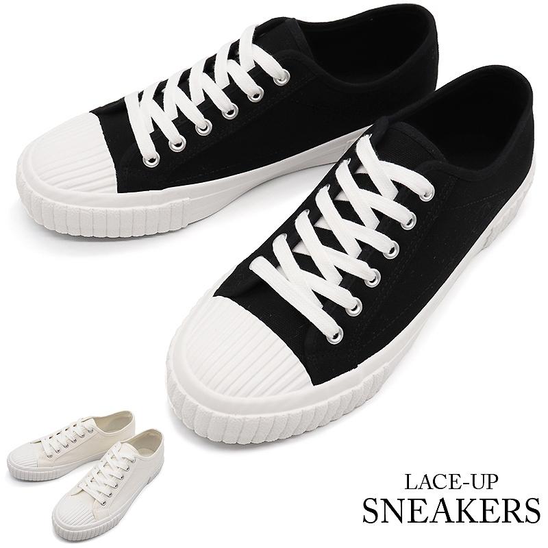 スニーカー メンズ レースアップ キャンバスシューズ シンプル ベーシック カジュアル靴 黒 白 最大90 オフ
