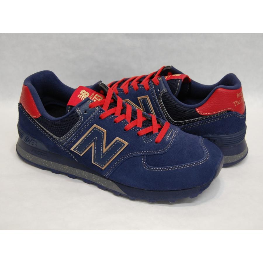 new balance 574 dark blue with team red