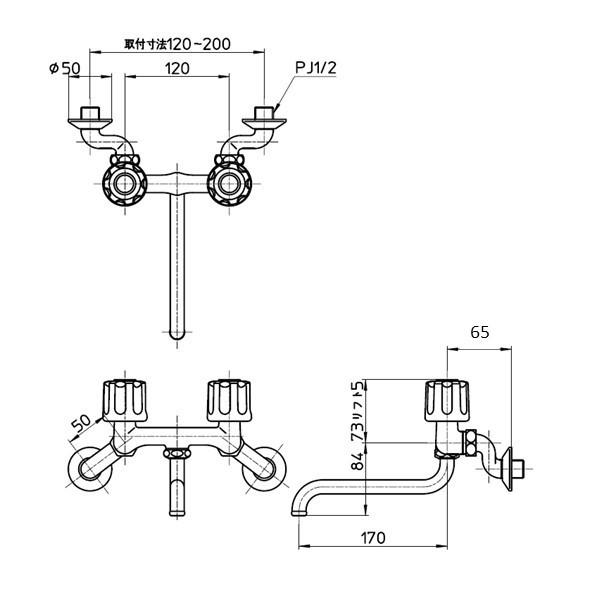 三栄水栓 キッチン蛇口 K11K-13-ZA 【寒冷地用】 ツーバルブ混合栓