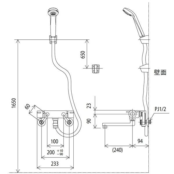 KVK 浴室用 サーモシャワー混合水栓  KF800WTR2 吐水パイプ スパウト 240mm ［寒冷地仕様］( BF-WM145T 型 同等 風呂 浴槽 バス エコ 節水 24cm)｜shofukudou｜06